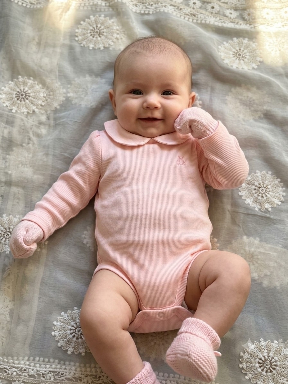 GAP Soft Pink Ribbed Long-Sleeve Baby One-Piece with Peter Pan Collar